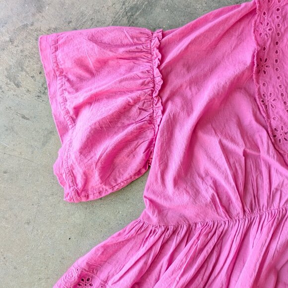 Free People Elle Cutwork Top Fiji Flower Pink Eyelet Crop Top medium - Picture 4 of 9